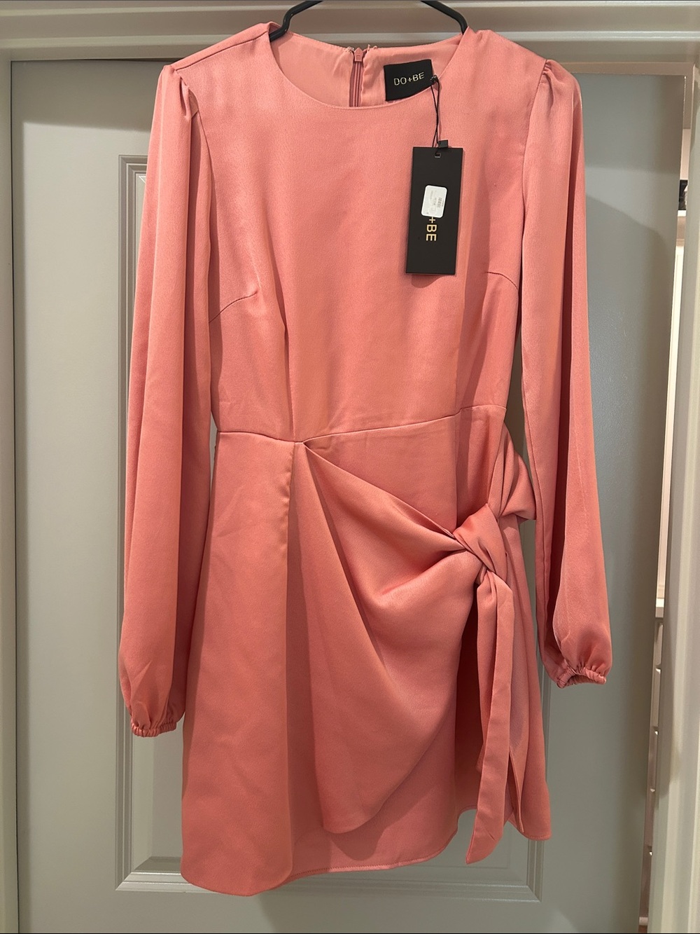 DO+BE Coral Pink Long-Sleeve Side Knot Dress